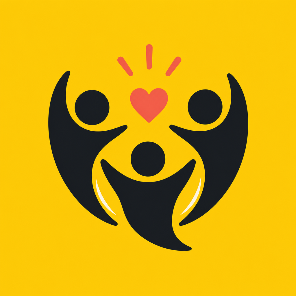 Three people forming a supportive circle around a heart